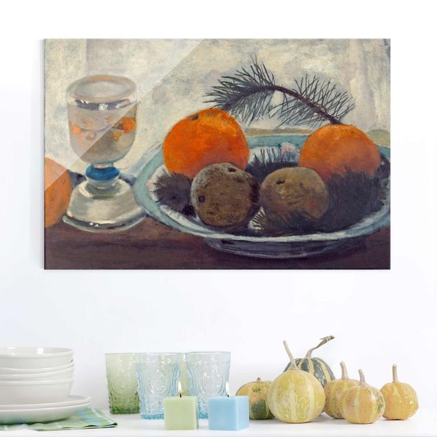 Glas Magnettafel Paula Modersohn-Becker - Still Life with frosted Glass Mug, Apples and Pine Branch