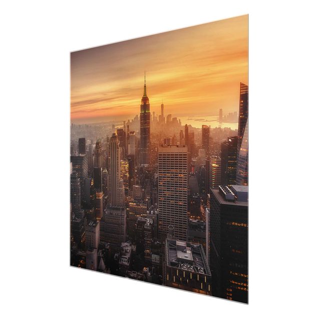 Glasschilderijen Manhattan Skyline Evening