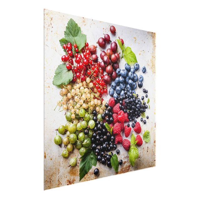 Glasschilderijen Mixture Of Berries On Metal