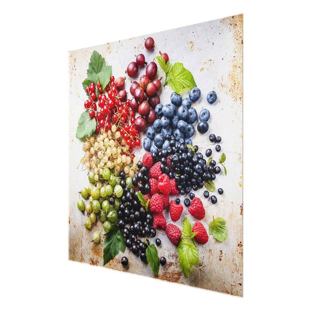 Glasschilderijen Mixture Of Berries On Metal