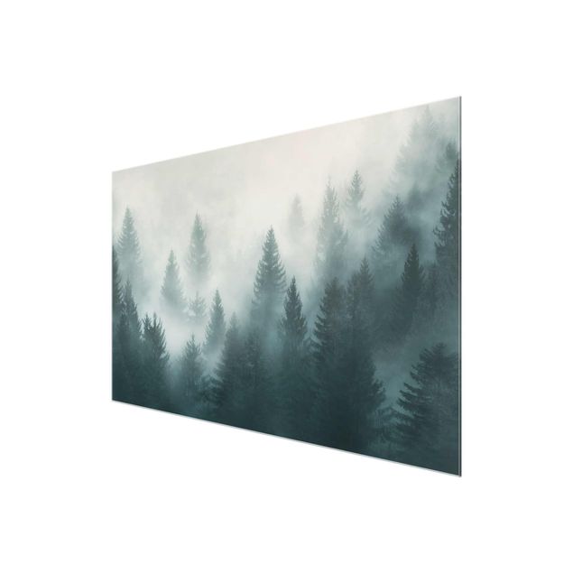Glasschilderijen Coniferous Forest In Fog