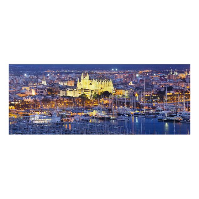Glasschilderijen Palma De Mallorca City Skyline And Harbor