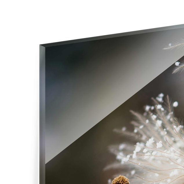 Glasschilderijen Dandelions With Snowflakes