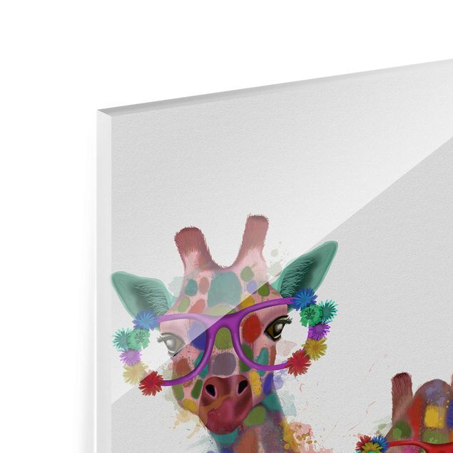 Glasschilderijen Rainbow Splash Giraffe Trio