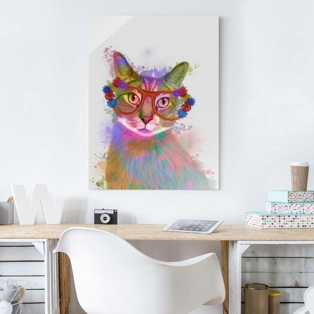 Glasschilderijen Rainbow Splash Cat
