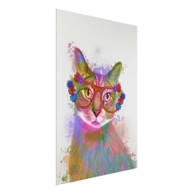 Glasschilderijen Rainbow Splash Cat