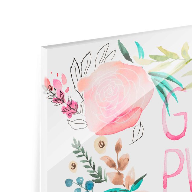 Glasschilderijen Pink Flowers - Girl Power