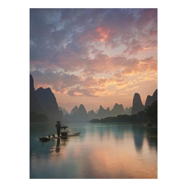 Glasschilderijen Sunrise Over Chinese River