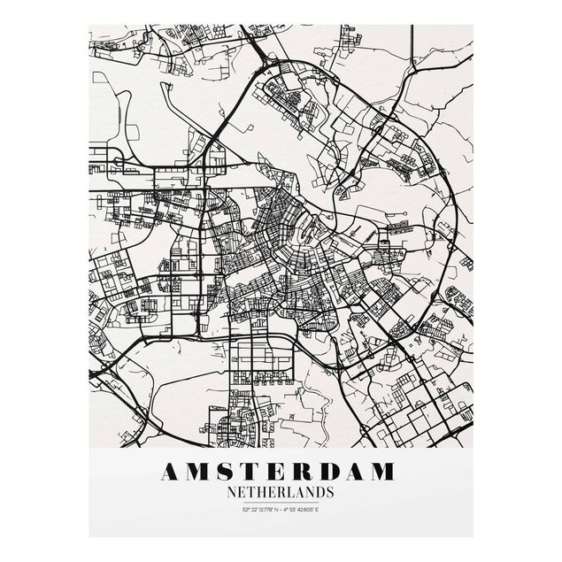 Glasschilderijen Amsterdam City Map - Classic