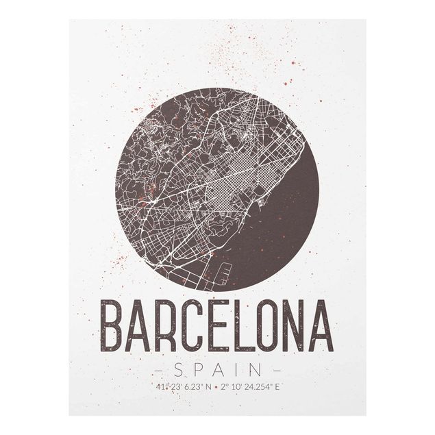 Glasschilderijen Barcelona City Map - Retro