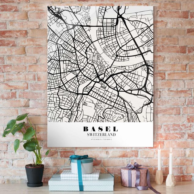 Glas Magnettafel Basel City Map - Classic