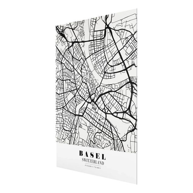 Glasschilderijen Basel City Map - Classic