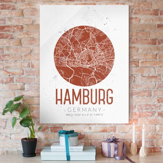 Magnettafel Glas Hamburg City Map - Retro