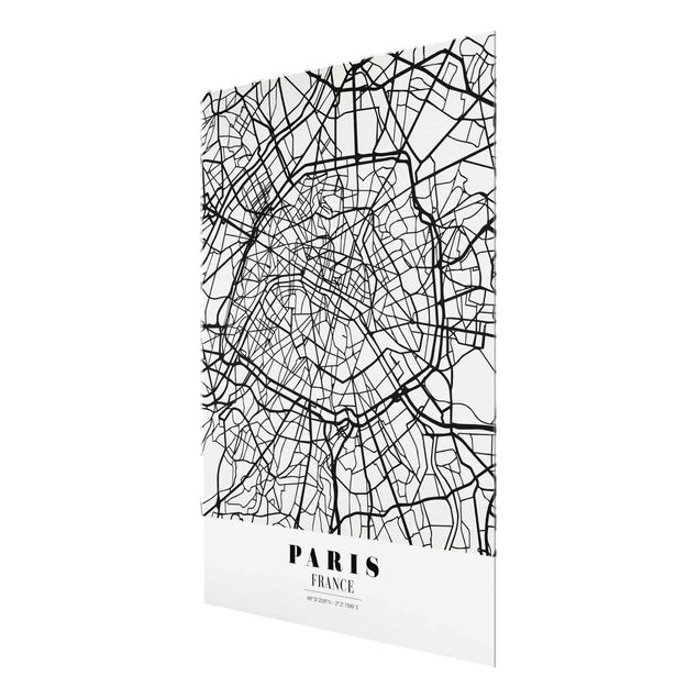 Glasschilderijen Paris City Map - Classic