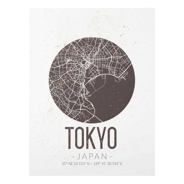 Glasschilderijen Tokyo City Map - Retro