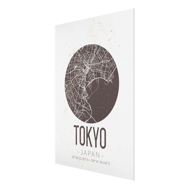 Glasschilderijen Tokyo City Map - Retro
