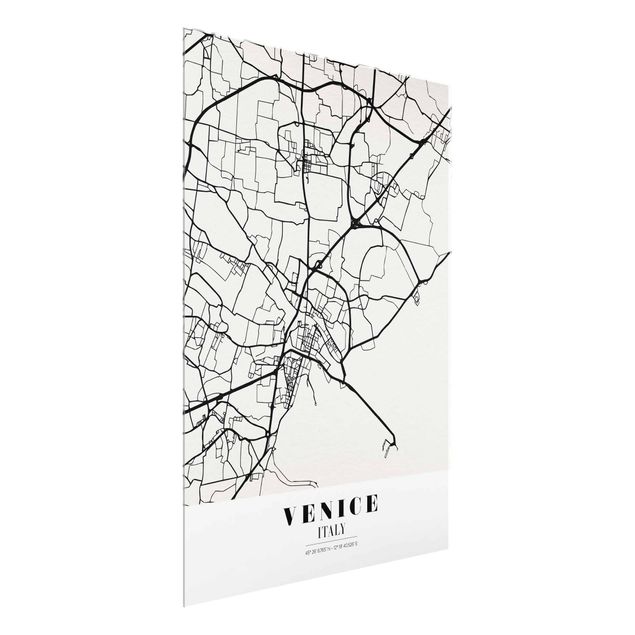 Glasschilderijen Venice City Map - Classic