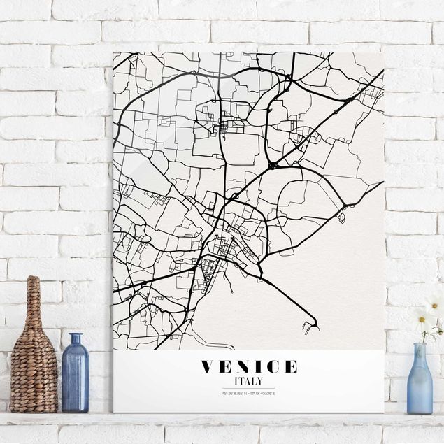 Magnettafel Glas Venice City Map - Classic