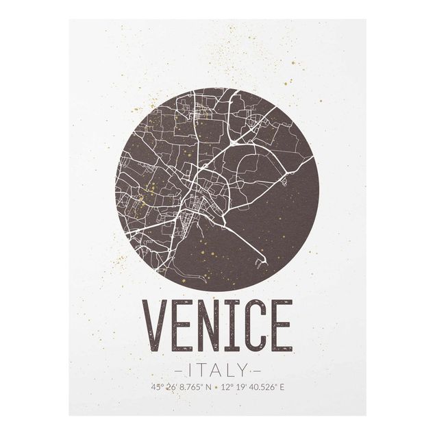 Glasschilderijen Venice City Map - Retro