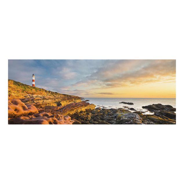 Glasschilderijen Tarbat Ness Lighthouse And Sunset At The Ocean