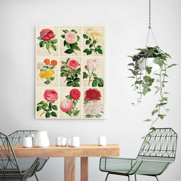 Glasschilderijen Vintage Floral Collage