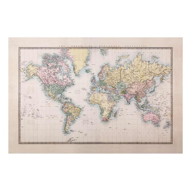 Glasschilderijen Vintage World Map Around 1850