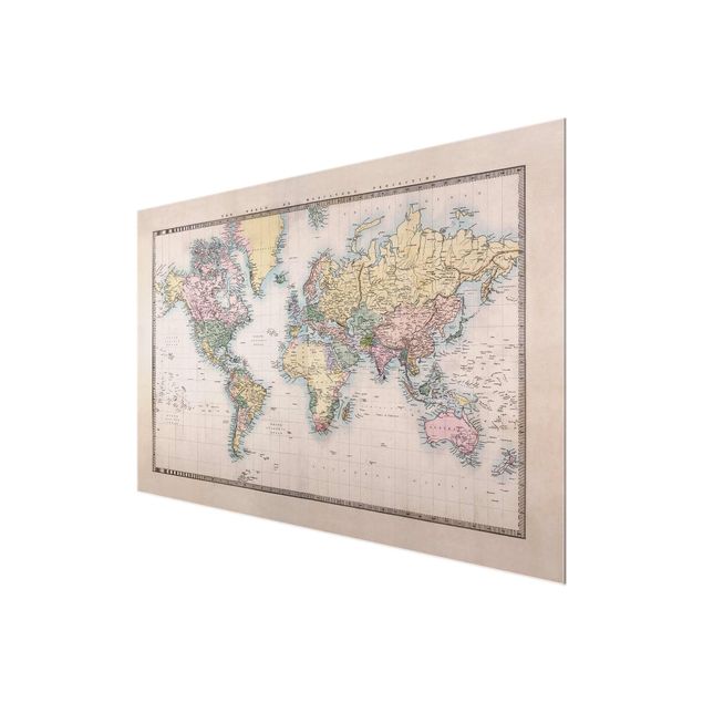 Glasschilderijen Vintage World Map Around 1850