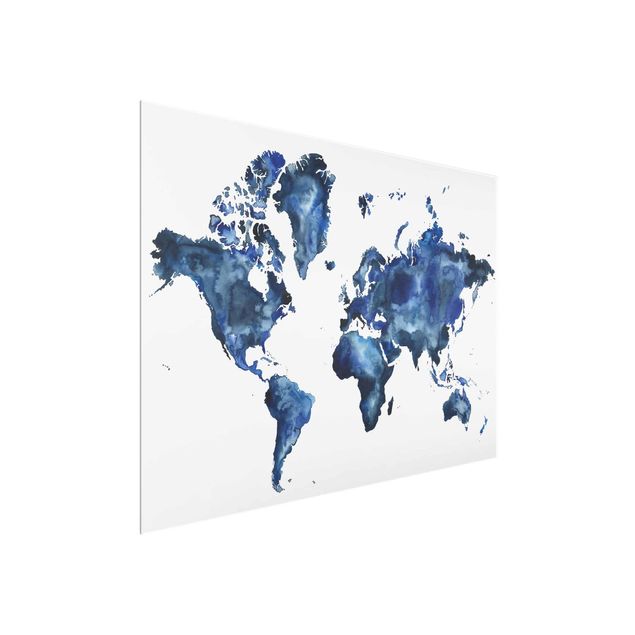 Glasschilderijen Water World Map Light