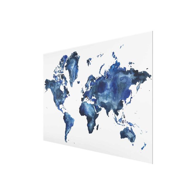 Glasschilderijen Water World Map Light