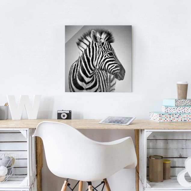 Glasschilderijen Zebra Baby Portrait II