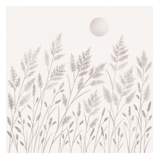 Fotobehang Grasses And Moon In Silver