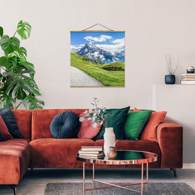 Stoffen schilderij met posterlijst Grindelwald Panorama