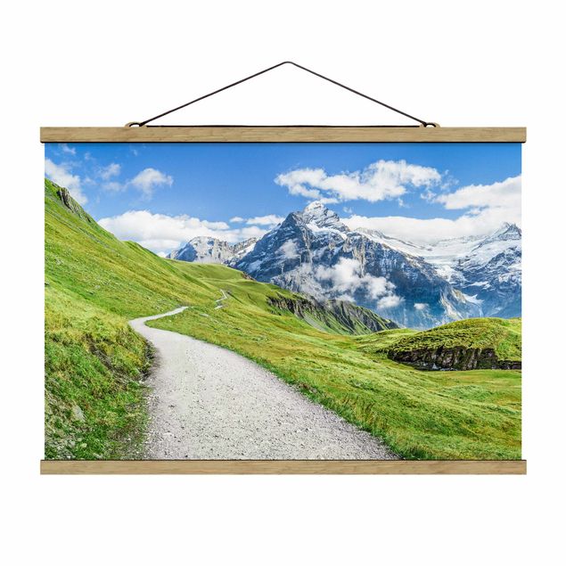 Stoffen schilderij met posterlijst Grindelwald Panorama