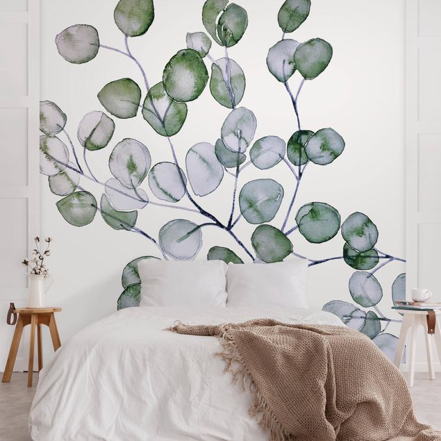 Fotobehang Green Watercolour Eucalyptus Branch