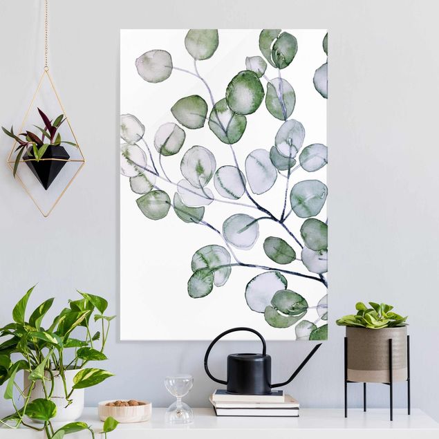 Magnettafel Glas Green Watercolour Eucalyptus Branch