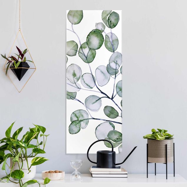 Magnettafel Glas Green Watercolour Eucalyptus Branch