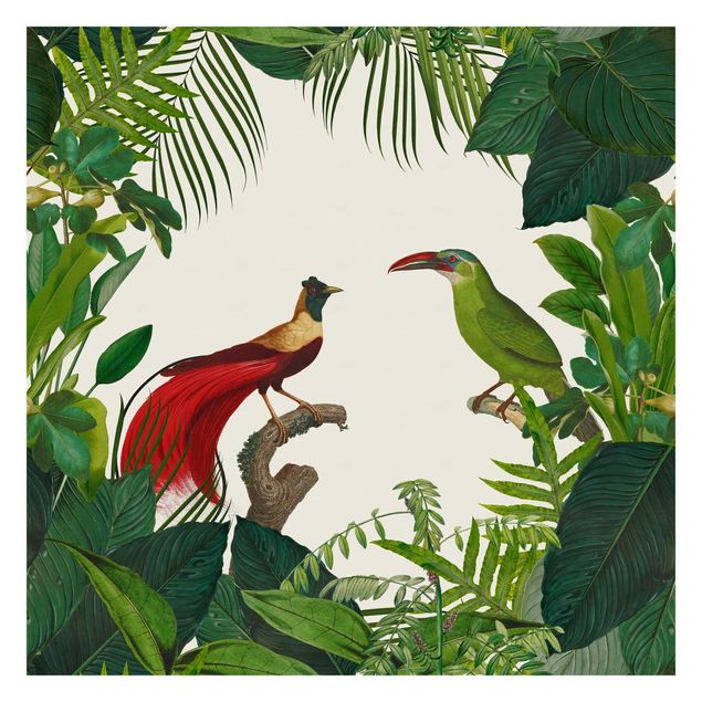 Fotobehang Green Paradise With Tropical Birds