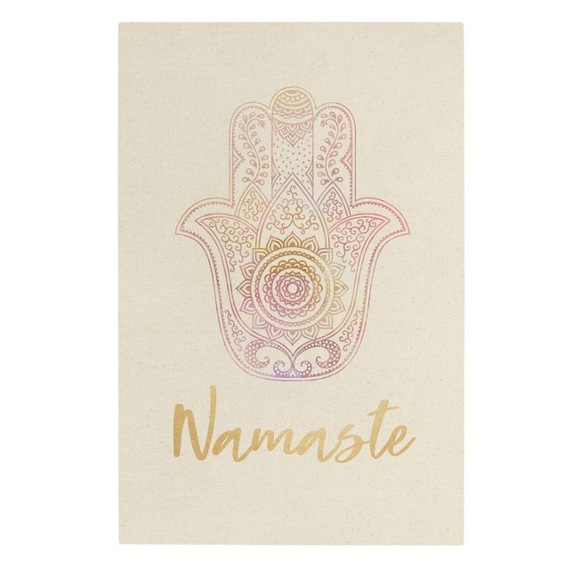 Natuurlijk canvas schilderijen Hamsa Hand Illustration Namaste Gold Light Pink