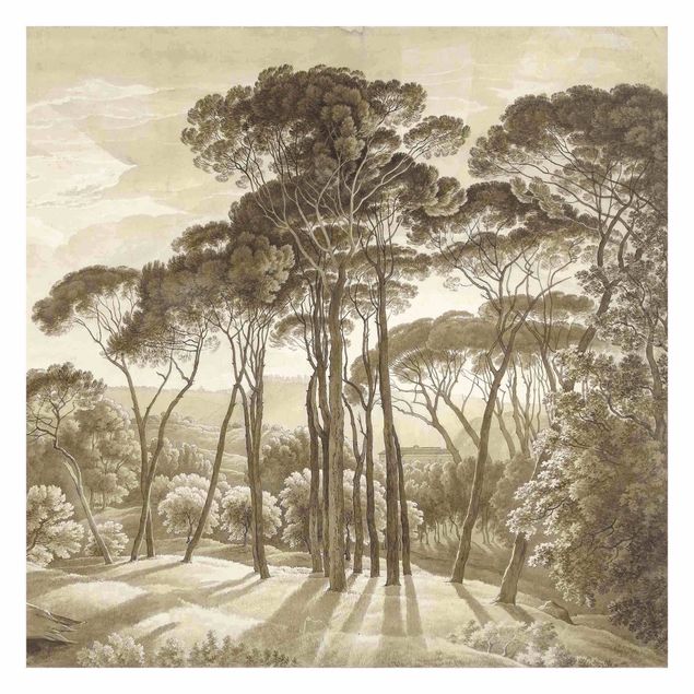 Fotobehang Hendrik Voogd Landscape With Trees In Beige