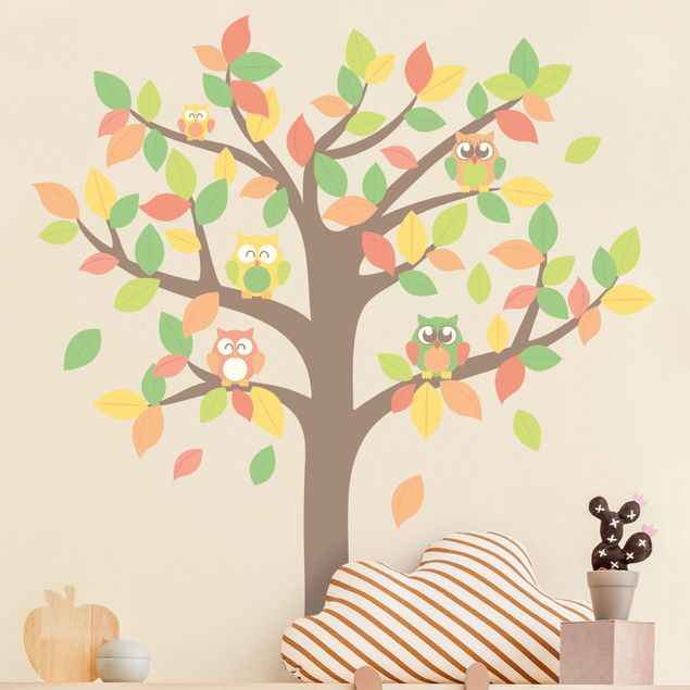 Muurstickers vogels Autumnal owl tree