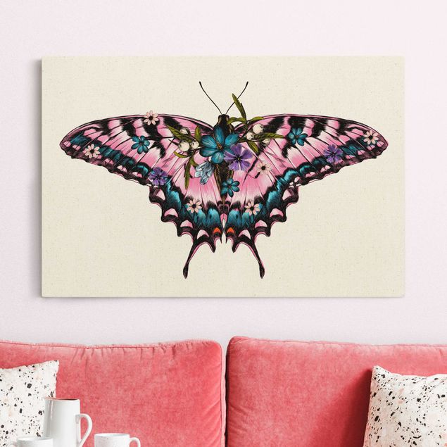 Natuurlijk canvas schilderijen Illustration Floral Tiger Swallowtail