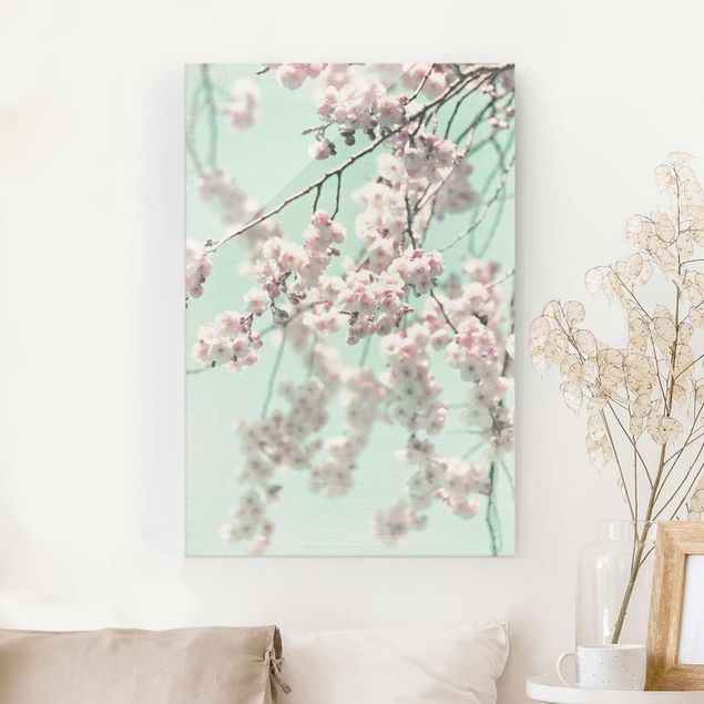 Glas Magnettafel Dancing Cherry Blossoms On Canvas