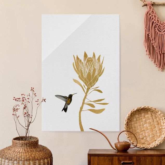 Glas Magnetboard Hummingbird And Tropical Golden Blossom