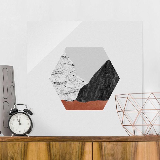 Glas Magnetboard Copper Mountains Hexagonal Geometry