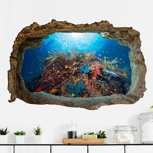 Muurstickers 3d 3D lagoon underwater