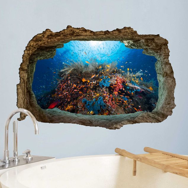 Muurstickers 3D lagoon underwater