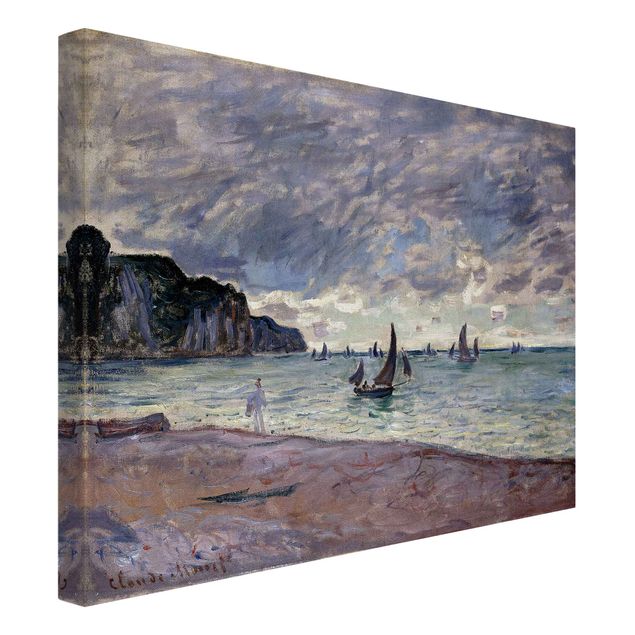 Canvas schilderijen Claude Monet - Fishing Boats In Front Of The Beach And Cliffs Of Pourville