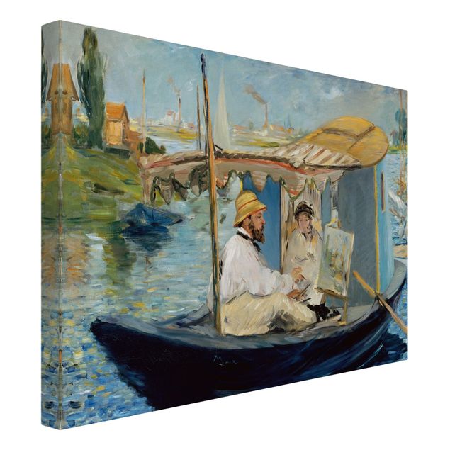 Canvas schilderijen Edouard Manet - Claude Monet Painting On His Studio Boat