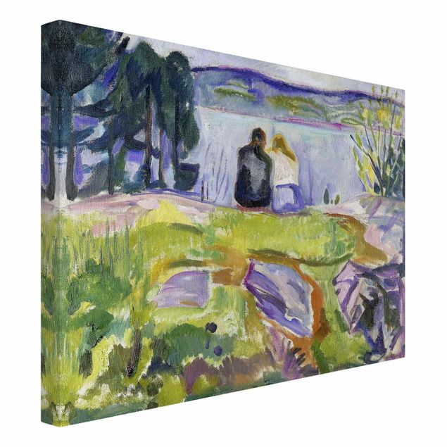 Canvas schilderijen Edvard Munch - Spring (Love Couple On The Shore)