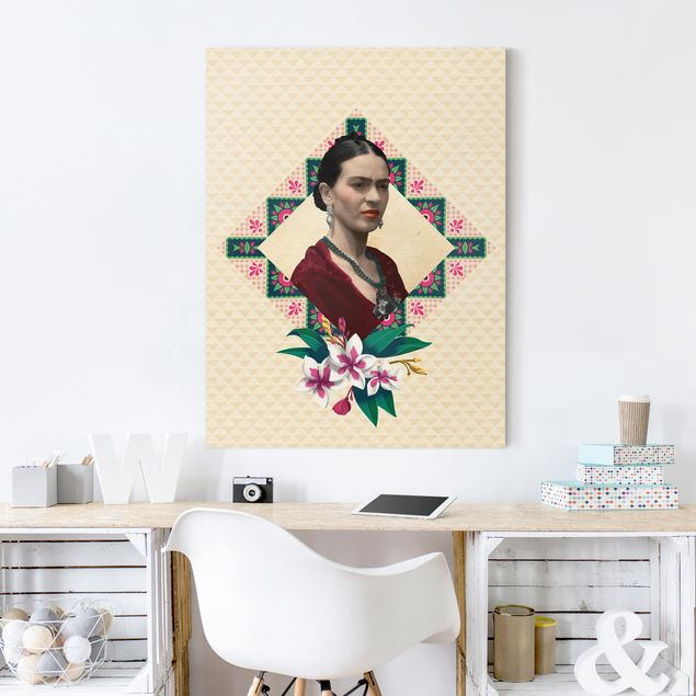 Canvas schilderijen Frida Kahlo - Flowers And Geometry